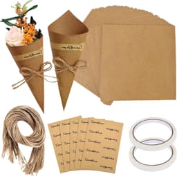 Kegelzakjes - Bruin - 15 x 15 cm - Kraftpapier met Jute Koord en Stickers - Voor Bruiloften en Feestjes — thumbnail 1