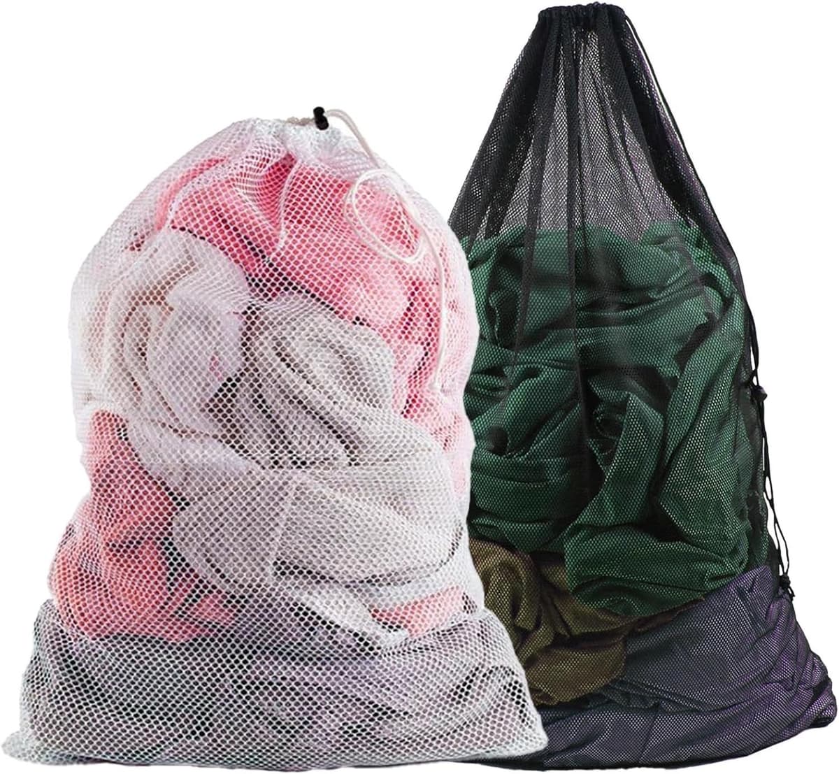 Extra Grote Wasnetzak - Wit + Zwart - 70 x 90 cm - Polyester Waszak met Trekkoord - Voor Kleding en Reisorganisator — afbeelding 1