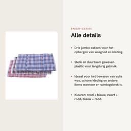 Dailygoods- Waszakken Jumbo - 3 Stuks - Sterk en Duurzaam - Opbergtas voor Kleding - Met Rits - Ideaal voor Verhuizen - Afmetingen 79x20x58,5 cm - Opbergzakken — thumbnail 3