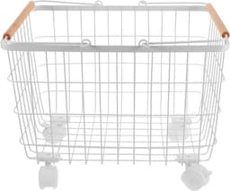 Wasmand op wielen - Opbergmand - Kleding sorteren - Met handgrepen - 38x31x28.5cm - Wit — thumbnail 1