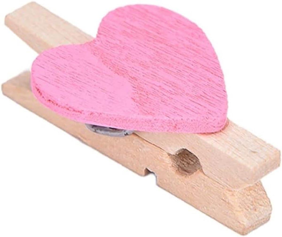Houten Hartjes Knijpers - Mini Was Knijpers - Foto's Ophangen - Herbruikbaar Duurzaam - 20 stuks - Roze — afbeelding 1