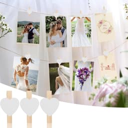 Wasknijpers, 120 Stuks, Kleine Hartjes, Mini-Wasknijpers, Bruiloft, Kleine Houten Knijpers Voor Polaroid Foto'S, Met 10 M Jute Koord, Doe-Het-Zelf Voor Fotowand, Display, Feest (Wit) — thumbnail 2