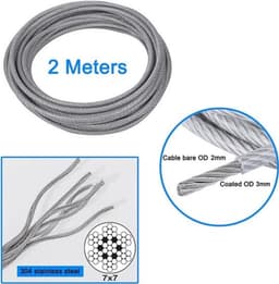 2 m draadkabel 3 mm met PVC-gecoate roestvrijstalen kabel, karabijnhaak M6, krimplus draadkabelklem en mini-schroefsleutel voor Lanyard, waslijn, tenttouwen (2 m) — thumbnail 3