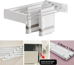 Dailygoods- Droogrek opvouwbaar - Wandmontage - Koolstofstaal/aluminium - Ruimtebesparend - Uittrekbaar voor balkon - Robuust ontwerp - Wasrek — thumbnail 4