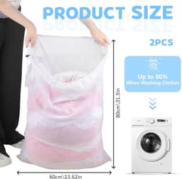 Dailygoods - Set van 2 zakken voor het wassen met trekkoord, duurzaam, slijtvast, anti-klitten, anti-beschadiging, geschikt voor wasmachine, wasmand, schoenwaszak, waszak — thumbnail 2