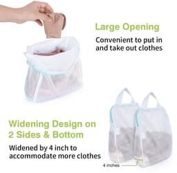 Dailygoods - OTraki 2 stuks wasnetten met handgrepen, 10 x 12 inch wasnet voor wasmachine met grote opening, hangende waszakken klein voor beha, lingerie, ondergoed, sokken en babykleding — thumbnail 3