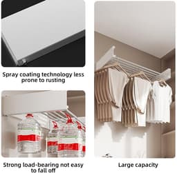 Dailygoods- Droogrek opvouwbaar - Wandmontage - Koolstofstaal/aluminium - 4 haken - Ruimtebesparend - Duurzaam en roestbestendig - Wasrek — thumbnail 2