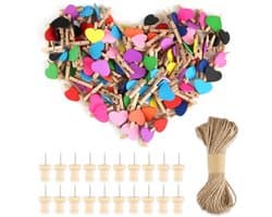 Dailygoods - 100 stuks mini-houten knijpers - Hartvormige wasknijpers in 10 kleuren