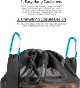 Wasknijper Tas - Kledinghanger Organizer - Wasknijpers Opbergen - Trekkoord Sluiting - 7 x 10 Inch - Grijs — thumbnail 5