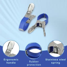 Grote Wasknijpers - Handdoek Clips - Kleding Drogen - Roestvrij Staal - 12 cm - Blauw Zwart — thumbnail 5