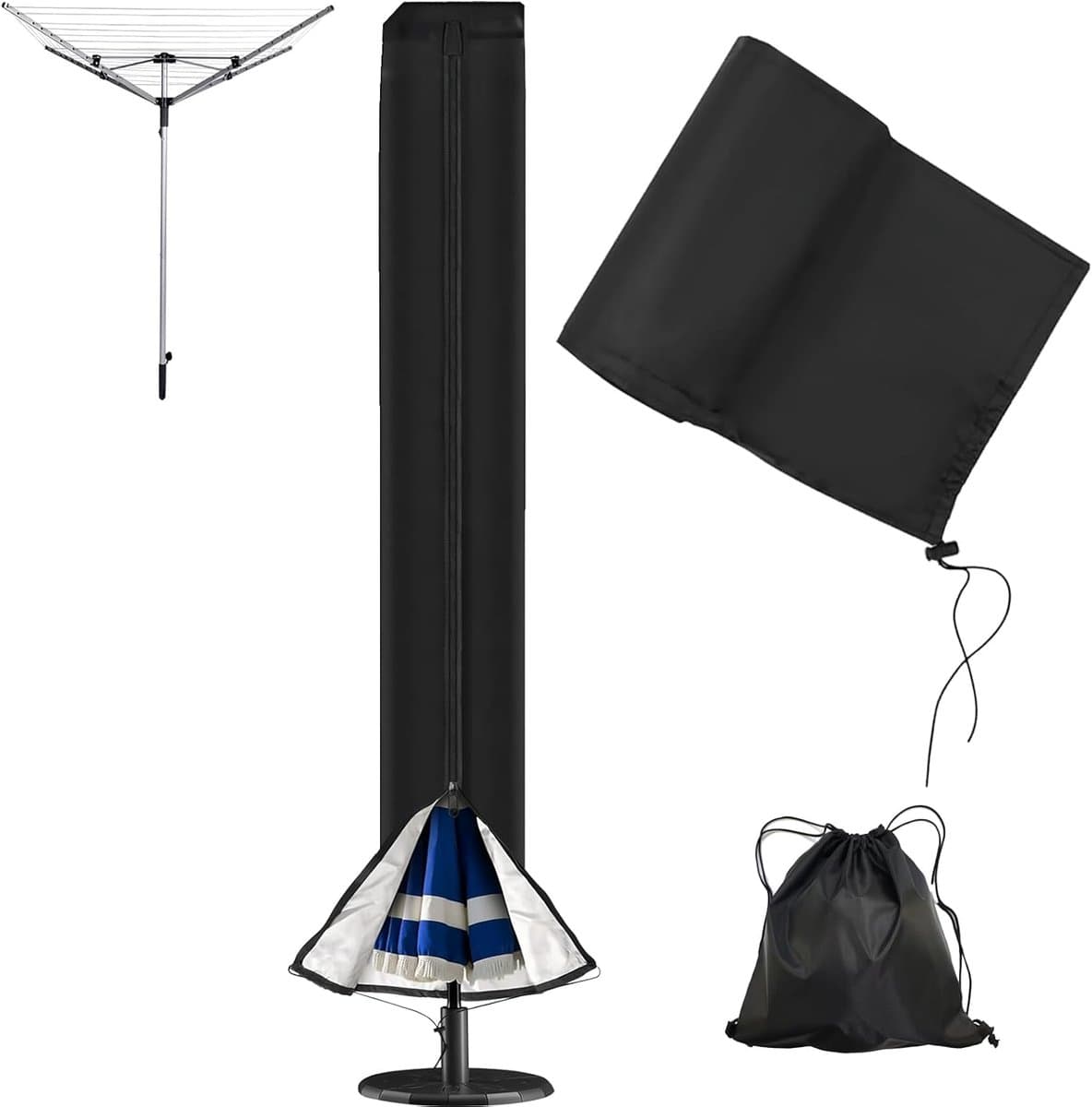 Thijox - Roterende Waslijnhoes 420D Heavy Duty - Waterdichte Afdekking voor Droogrek - UV-Bestendig en Scheurvast - Maat 165 x 16 x 16 cm - Ideaal voo — afbeelding 1