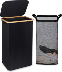 heupwasmand - Luxe Wasmand met Deksel - Bamboe Handgrepen - Verwijderbaar Binnencompartiment - Vouwbaar - Voor Kleding en Speelgoed — thumbnail 1