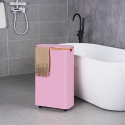 Vouwbare Wasmand met Wielen, 75L, Roze Slimme Wasmand met Deksel en Bamboe Handvatten voor Slaapkamer, Badkamer en Wasruimte — thumbnail 2