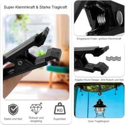 SnelShoppen - Multifunctionele Kledingknijpers - 4 Stuks - Zwarte PP Kunststof - Voor Camping, Tenten, Vaatdoeken, Wasdroging - Handige Haak Clips — thumbnail 4