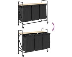 Wasmand – Wasbak – Wasbasket – Wascontainer – Wasbox – 3 Compartimenten Met Wielen – Sonoma Eiken Houten Plank