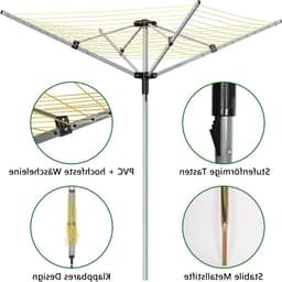 Buiten droogmolen met basis en beschermhoes, 50 m lange waslijn, ideale droogrek voor balkon en tuin in parasolvorm — thumbnail 5
