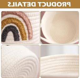 Kleine Woven Opbergmand met Handvatten van Katoen, Regenboog Design voor Speelgoed, Was en Organisatie in Kinderkamer en Slaapkamer — thumbnail 3