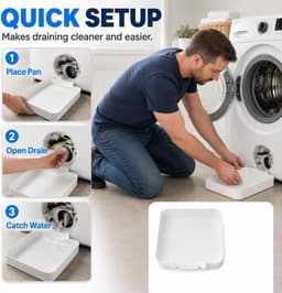 2 Stuks Afvoerbak voor Wasmachines - Lekbak voor Wasmachines - Wasmachine Opvangbak - Eenvoudige Installatie - Voor Wasmachine en Vaatwasser - Voor Kelders, Appartementen, Stacaravans, Garages en Huurwoningen - Wit — thumbnail 2