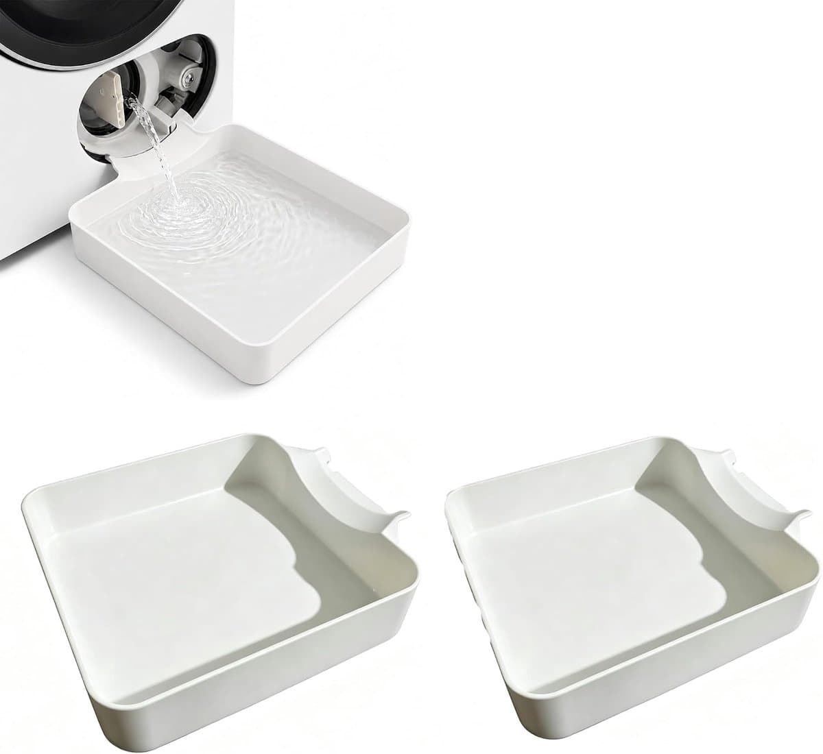 2 Stuks Afvoerbak voor Wasmachines - Lekbak voor Wasmachines - Wasmachine Opvangbak - Eenvoudige Installatie - Voor Wasmachine en Vaatwasser - Voor Kelders, Appartementen, Stacaravans, Garages en Huurwoningen - Wit — afbeelding 1