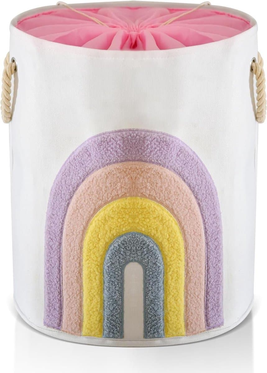Grote Roze Wasmand van Canvas 58L met Trekkoord - Ideaal voor Baby Kleding en Speelgoed, Ruimtebesparend en Duurzaam — afbeelding 1