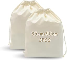 SnelShoppen - 2 stuks stoffen zakken met trekkoord - Beige katoenen-canvas opbergtassen met handgrepen - Herbruikbare waszakken voor sporttas, wasmand — thumbnail 1