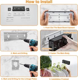 SnelShoppen - Retractable Clothesline Indoor en Outdoor - Dubbele Kledinglijn - Heavy Duty Wandmontage - RVS - Ruimtebesparend - Zwart — thumbnail 5