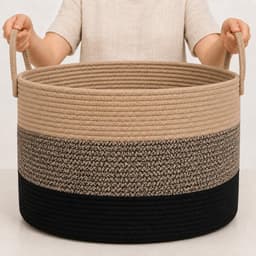 Thijox - XXL Katoenen Dekenmand Touw Opbergmand voor Organisatie, Wasmand en Kinderkamer - 50x33cm - 3 Tinten Bruin — thumbnail 1