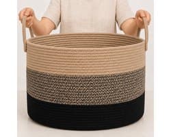 Thijox - XXL Katoenen Dekenmand Touw Opbergmand voor Organisatie, Wasmand en Kinderkamer - 50x33cm - 3 Tinten Bruin