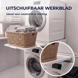 ProductXpert Stacko™ - Stapelkit - Tussenstuk - Uitschuifbare Plank met Handdoekhouder - Wasmachine en Droger - Wit - Antislip — thumbnail 4