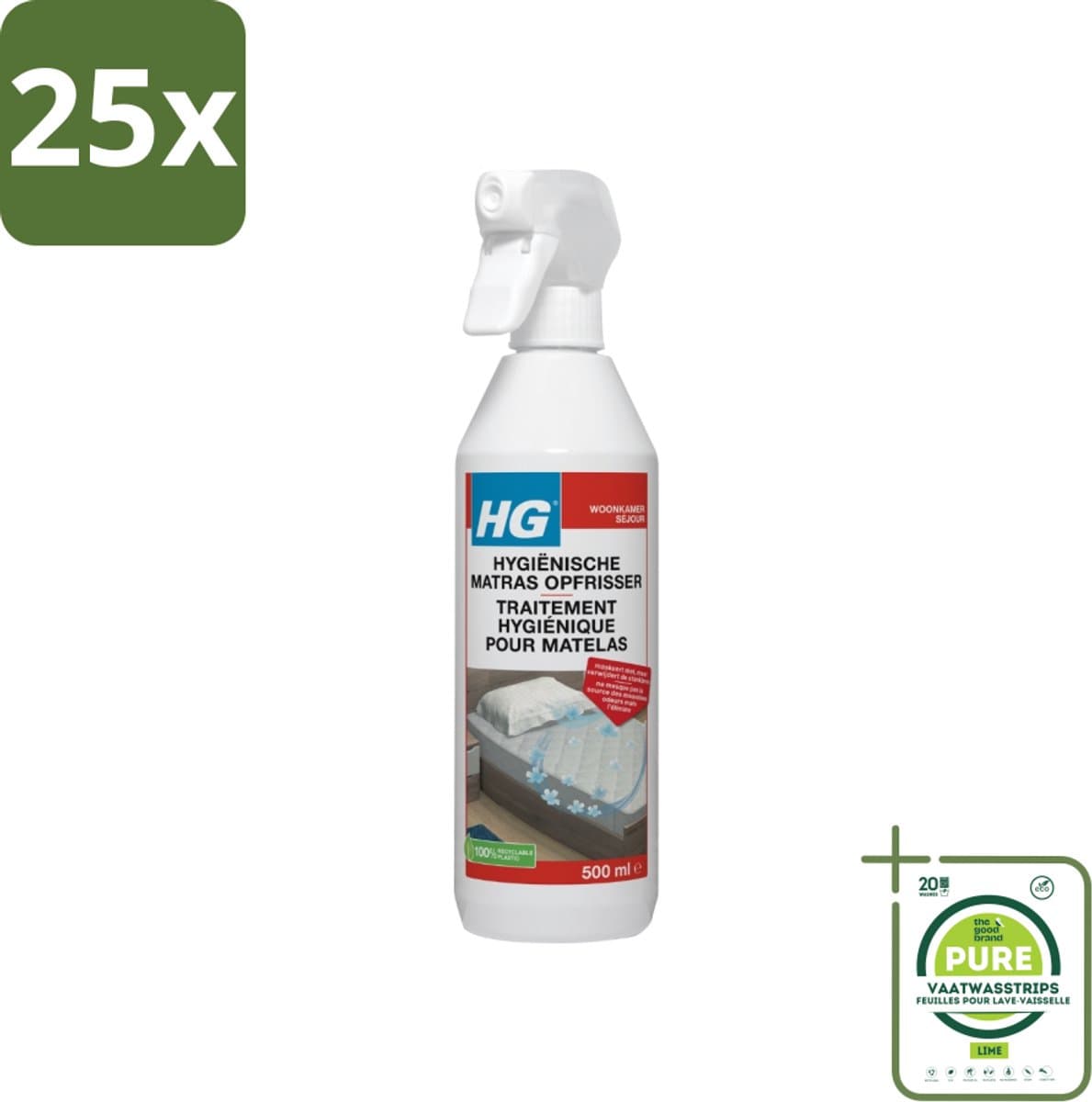 25 x HG Matrasopfrisser 500 ml - Grootverpakking - Matras Opfrisser - Matras Reiniger - Geurverwijderaar Matras - Hygiënische Matras - Matras Schoonmaken — afbeelding 1