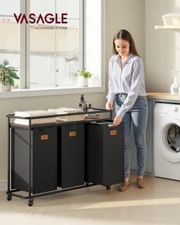 VASAGLE Wasmand met wielen, 3 vakken, 150 l — thumbnail 2