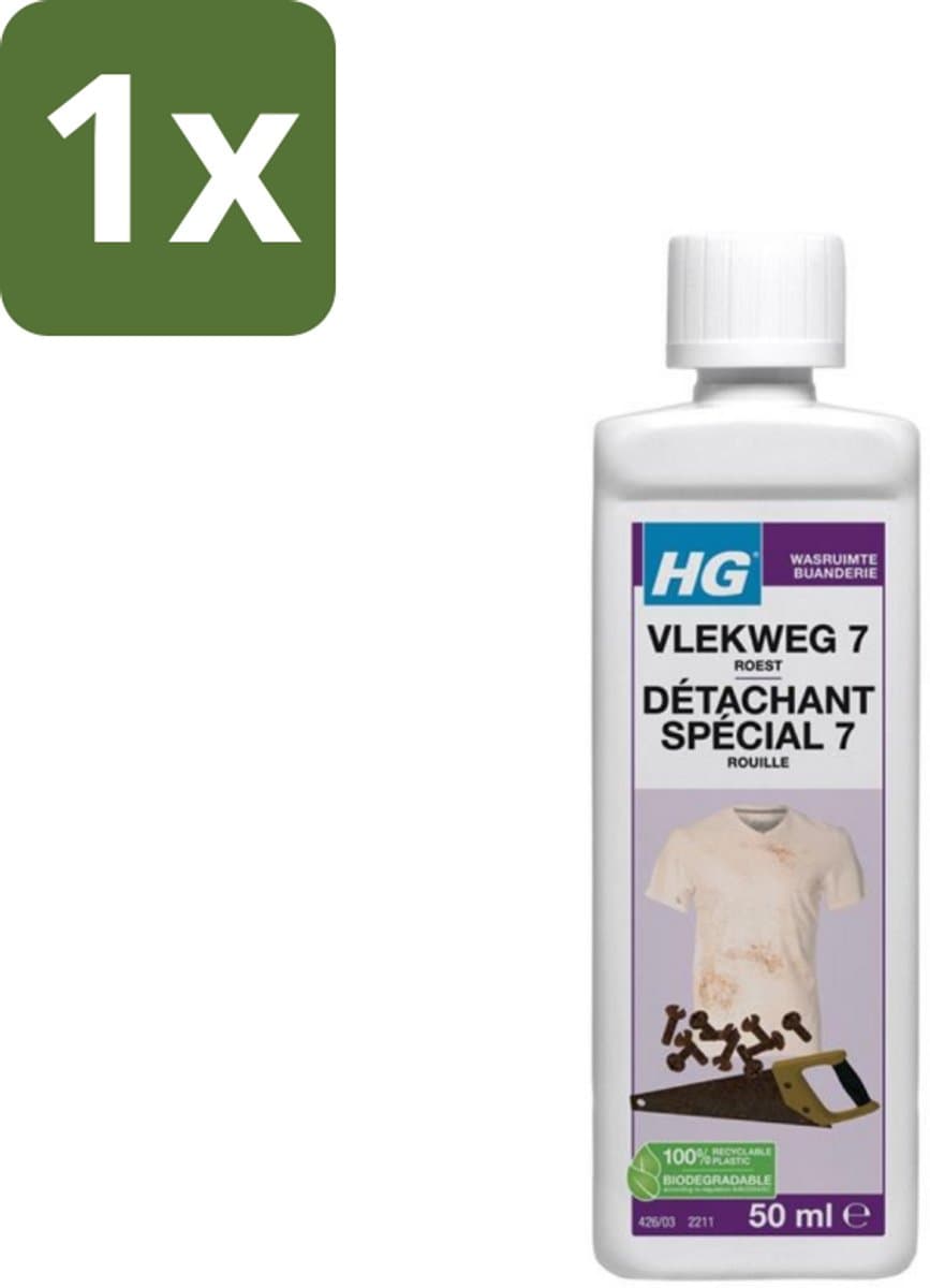1 x HG - Wasruimte - Vlekweg 7 - Roest - 50 ml - Roestvlekken Verwijderen - Textiel Reinigen - Tegels Reinigen - Natuursteen Reinigen - Beton Reinigen — afbeelding 1