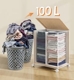 Hoppa! Wasmand - Naturel Beige-Mat Wit - Staal - Synthetische Stof - Polyester-Katoenen Stof - 46.5 x 37.5 x 65 cm (B x D x H) — thumbnail 3