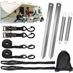 Grondanker Set - Luifelaccessoires - Versterkte grondpennen - Winddichting & Versteviging Set - Gegalvaniseerd Staal - Schokdempers - Ratelbanden - 11-Delig - Voor Carport, Camping & Buiten — thumbnail 1