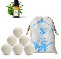 SnelShoppen - Wol ballen voor wasdroger, 6 kreukvrije wasdrogerballen met etherische theeboomolie, geurdispenser voor frisse was, wollen droogballen, — thumbnail 1