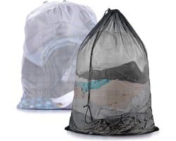 Set van 2 Wasnetzakken 60 x 90 cm, Grote Waszak met Trekkoord, Fijnmazige Waszakken voor Kleding, Beddengoed en Knuffels