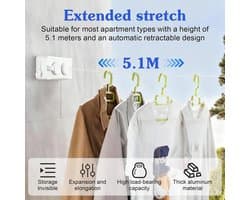Retractable clothesline 5.1m - RVS dubbel touw - verstelbare spanknop - ideaal voor binnen en buiten - ShopVlot