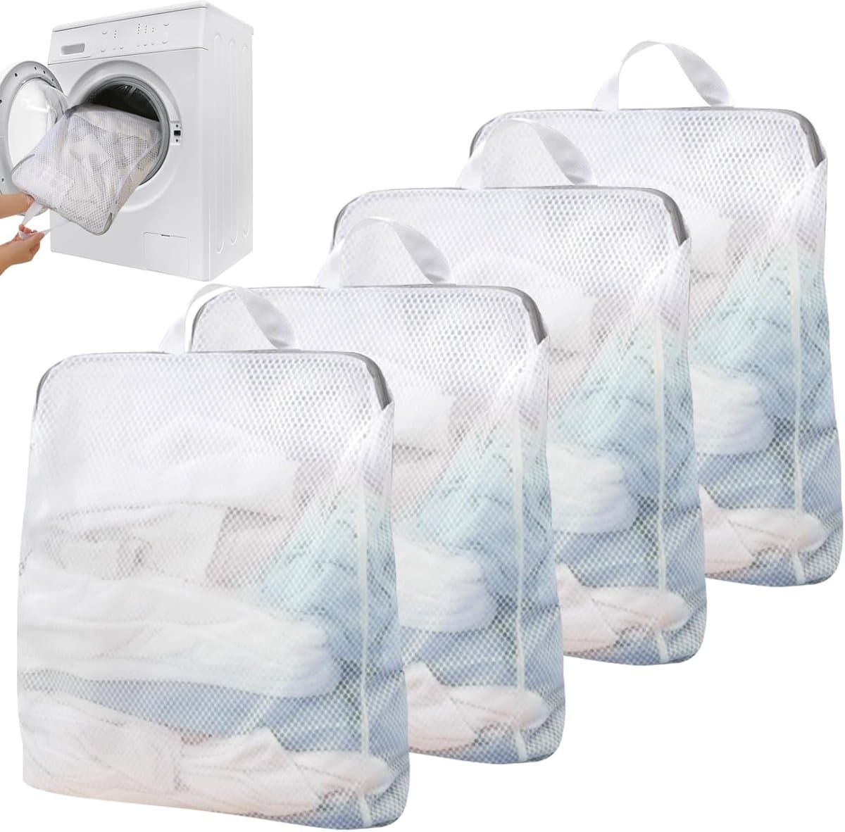 SnelShoppen - Set van 4 Grote Wasnetten voor Wasmachine, 50 x 60 cm, Waszak met Handvatten | Herbruikbare Waszakken voor Ondergoed, Panties, Bh's, Tru — afbeelding 1