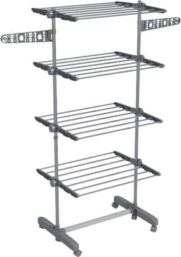 Grijze Wastoren 142 x 55 x 172 cm, Wasrek met 5 Niveaus, Opvouwbaar Droogrek met 6 Wielen, Inklapbaar Wasdroogrek, Verstelbare Etages, Sokkenhouders, Kledingrek voor Wasgoed, Badkamer en Balkon — thumbnail 1