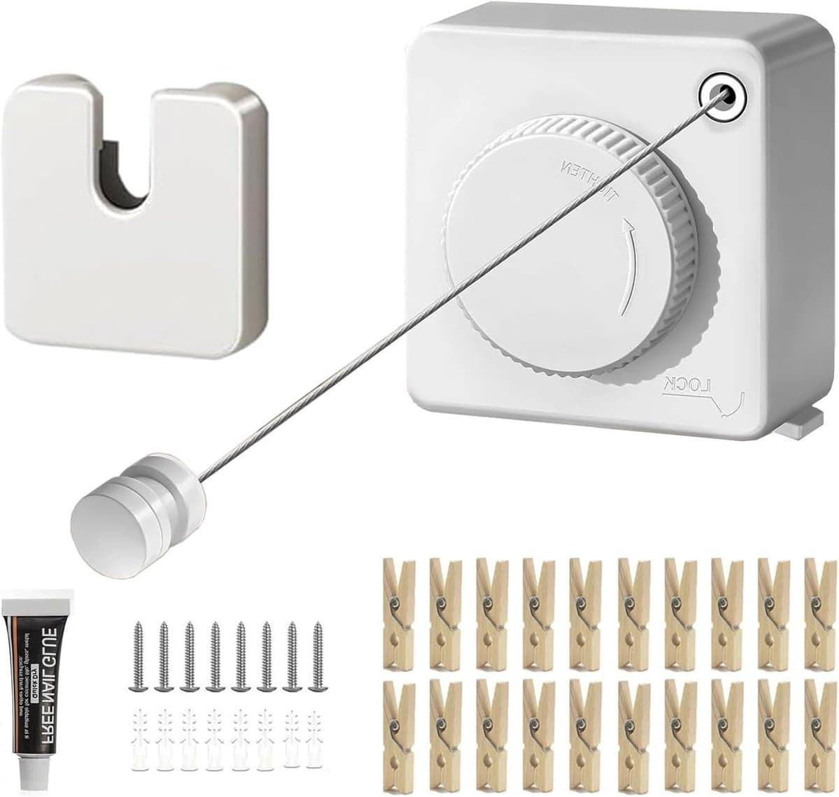 Uittrekbare Waslijn - Wand Waslijn - Kleding Drogen - Roestvrij Staal - 51 Meter - Wit — afbeelding 1