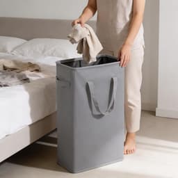 Opvouwbare Wasmand met Deksel - 45 Liter Slanke Wasmand Smal - Opklapbare Wasmand voor Badkamer en Slaapkamer - Kleine Wasmand Ruimtebesparend met Handvatten - Grijs — thumbnail 2