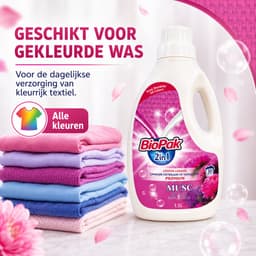BioPak 2-in-1 Vloeibaar Wasmiddel & Wasverzachter Musc – 8 x 1,5 Liter – 12 Liter Totaal – Voor Gekleurde Was – Tot 240 Wasbeurten — thumbnail 3