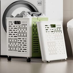 Vouwbare wasmand met wielen, 50 liter, ideaal voor wasruimte, slaapkamer of buitengebruik, gemakkelijk op te bergen en te vervoeren — thumbnail 2