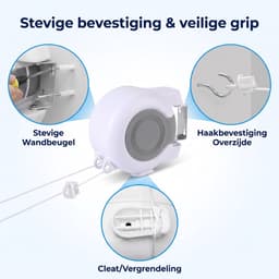 Ryoudavell - Uitschuifbare Waslijn - Dubbele Waslijn voor Binnen - 13 Meter*Dubbele lijn - Ruimtebesparend & Afneembaar - Drooglijn Wit — thumbnail 2