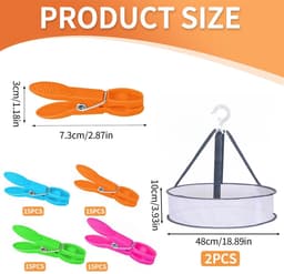 Dailygoods- Wasknijpers 60 stuks - Wasknijpermandje - Wasknijpers kunststof - Kleine wasknijpers - Kleurige clips - Geschikt voor binnen/buiten - Wasclips — thumbnail 3