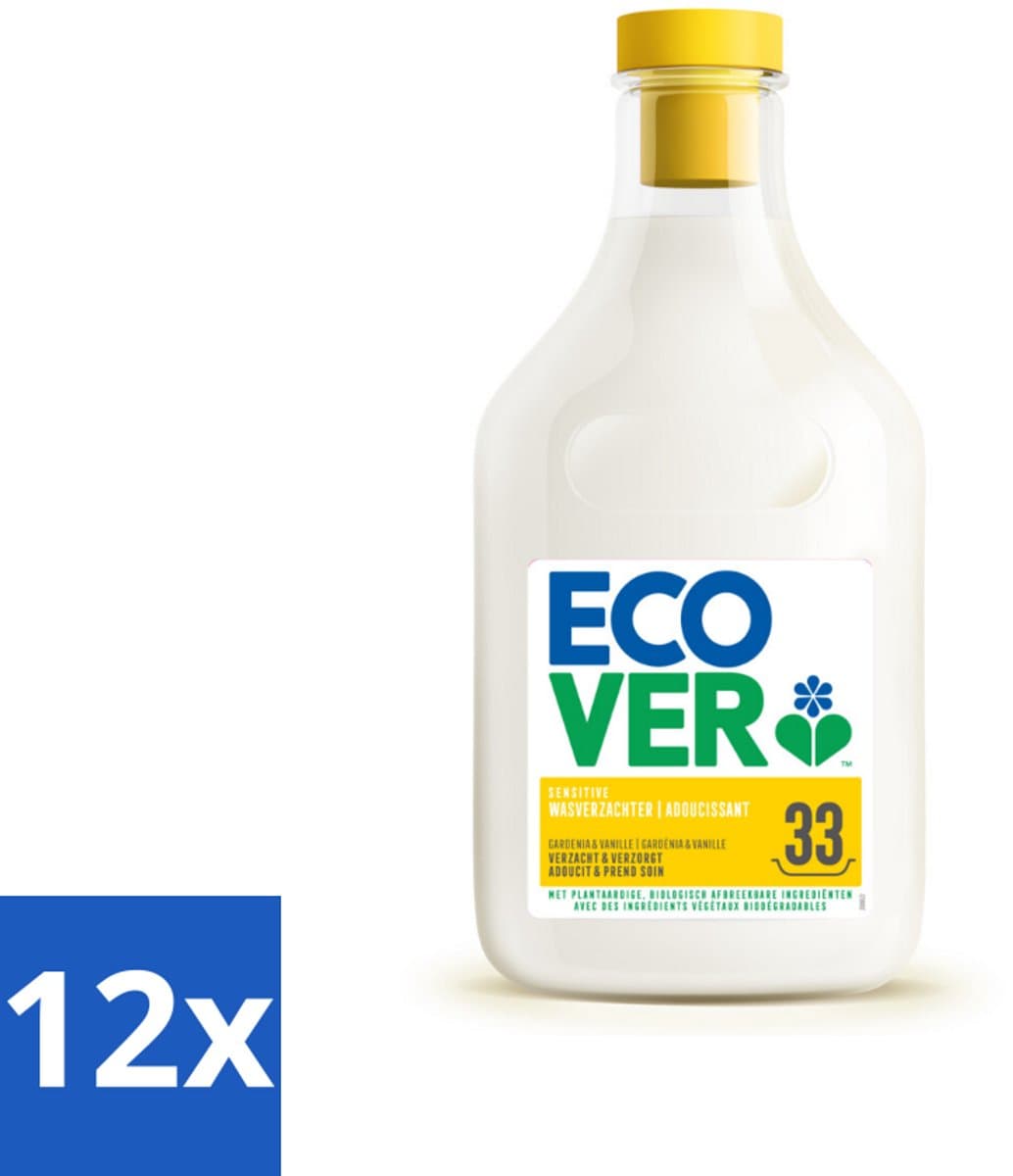 12 x Ecover - Wasverzachter - Gardenia - 1 liter - 33 wasbeurten - Wasverzachter - Biologisch Afbreekbaar - Plantaardige Ingrediënten - Wasverzachter Gardenia - Wasverzachter Vanille — afbeelding 1