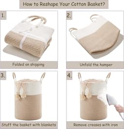 60L Katoenen Touw Wasmand Hoge Geweven Wasmand met Handvatten, Opvouwbare Kleding Mand voor Dekens Handdoeken Wasserij Opslag Kwekerij Slaapkamer Badkamer Woonkamer — thumbnail 2