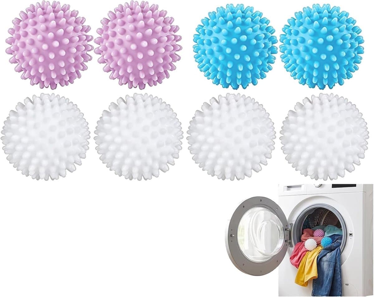 8 stuks droger ballen voor wasdroger, Herbruikbare wasballen van hittebestendig PVC, ideaal voor het verminderen van vouwen, verwijdering van dierenhaar en stof, Perfect voor alle textielen — afbeelding 1