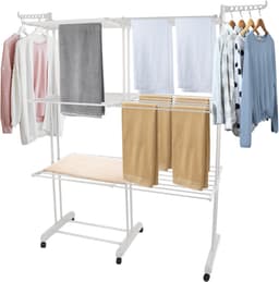 PIPIPOXER- Wasrek Inklapbaar-Droogrek-Staand Droogrek -Uitschuifbare Droogtoren – 3 Verdiepingen – 132 meter Drooglengte- Ruimtebesparend Wasrek -132x49x170 CM- Droogrek op Wielen - Wit — thumbnail 1