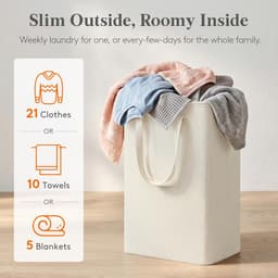 50L smalle wasmand hoog voor vuile kleding, slanke opvouwbare wasmand met handgrepen, waszak voor slaapkamer, slaapzaal wasruimte, wit — thumbnail 4